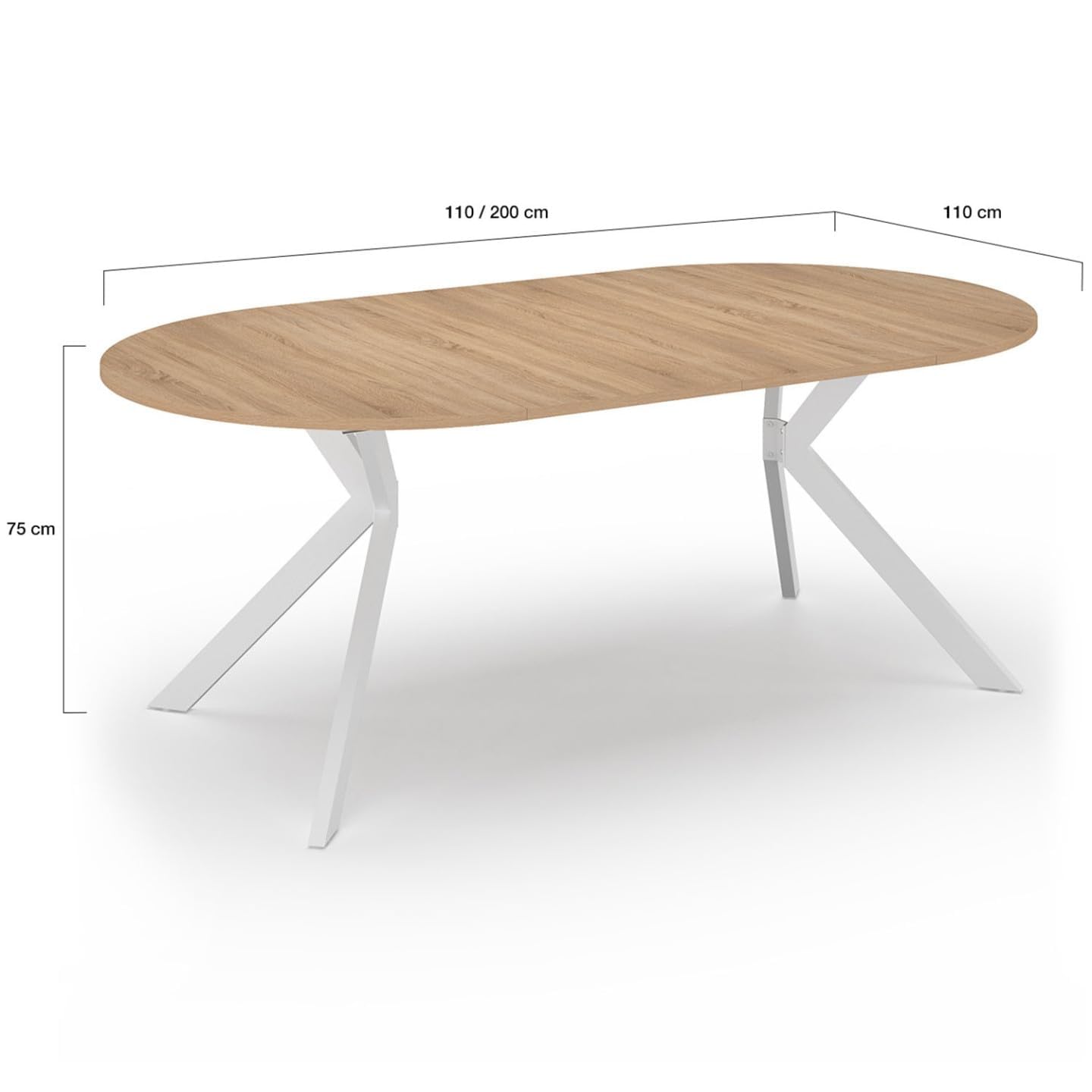 IDMarket - Mesa de comedor extensible, redonda, Alix, para 4-10 personas, base en forma de pata de araña, madera y blanco, 110 – 200 cm