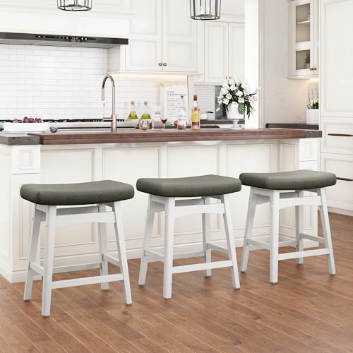 Image of PHI VILLA Counter Height Bar Stools Set of 3, Solid Wood Barstools
