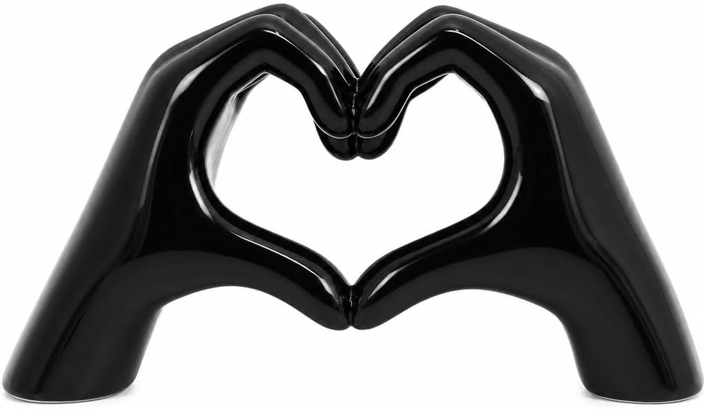 SANTA CASA Heart Hands Sculpture, Black Tone Desktop Art Small Statue