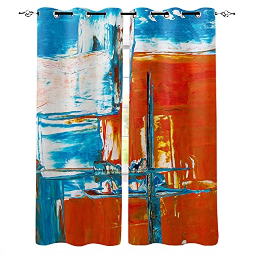 Lot de 2 Rideau Occultant Graffiti Mural Créatif Bleu Blanc Rouge Rideau à Oeillet Rideau Isolant Thermique pour Bureau Chambre Salon Chambre Enfants Cuisine Décoration de La Maison(140x250 cm x2)