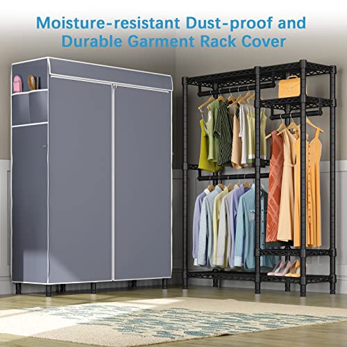 Vipek V2C Wire Garment Rack Covered Clothes Rack With 3 Hanging Rods, Black Clothing Rack With Gray Oxford Fabric Cover, Heavy Duty Metal Closet Rack Freestanding Wardrobe Closet, Max Load 650Lbs #TOP2