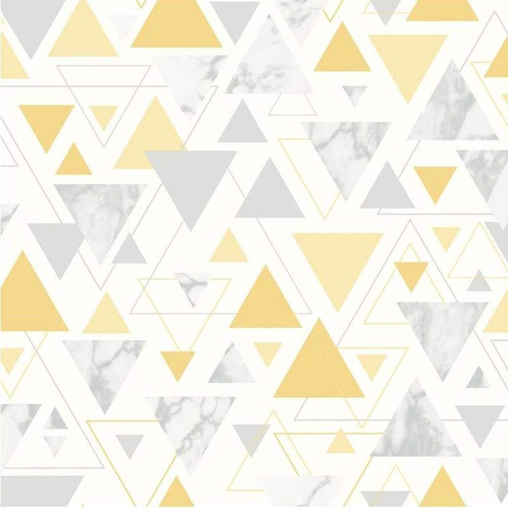 Yöl Yellow,Marble,Grey,Silver Triangle Geometric Metallic Wallpaper Yellow Grey Silver Marble Pastel Y�L