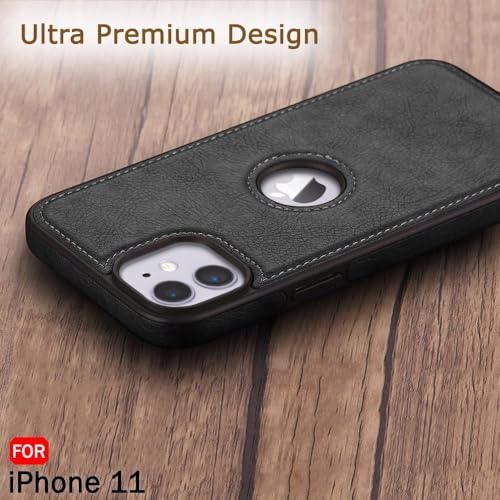 Image of Leather Case for Apple iPhone 11 Premium Protective Stylish Slim Cover with Shockproof Raised Edges Black