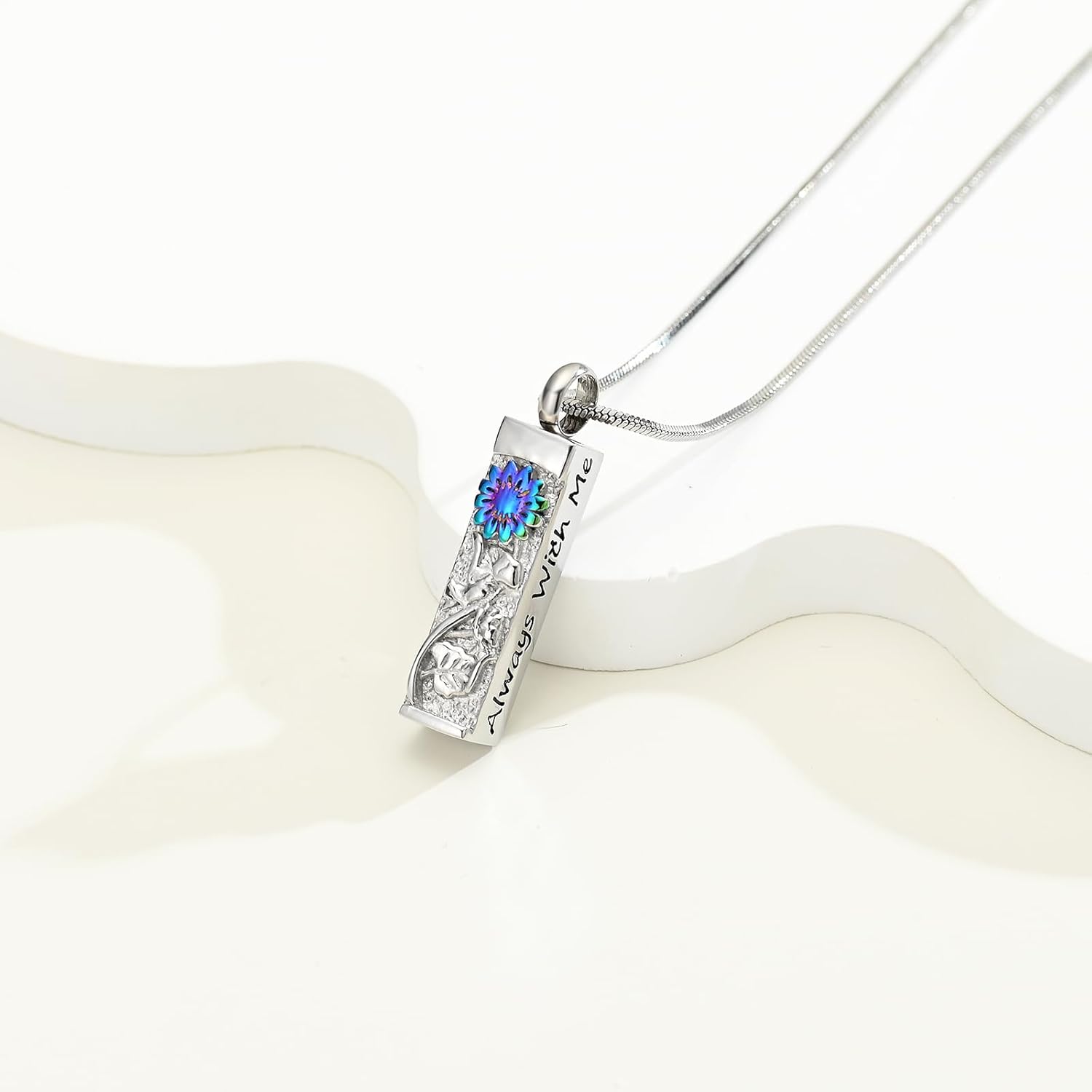 Flower Celtic Cremation Jewelry for Women Men Cylinder Bar Sunflower Urn Necklace for Ashes Pendant Necklace Vial Memorial Keepsake Jewelry for Ashes Necklace of Loved Ones - Image 5