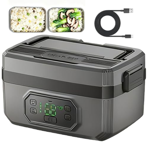 pealiritansemen Fiambrera Eléctrica Inalámbrica para Adultos: Calentador De Alimentos Portátil con Calefacción A Batería Y Calentamiento Automático, Divisor Extraíble Y Temporizador 1200ml