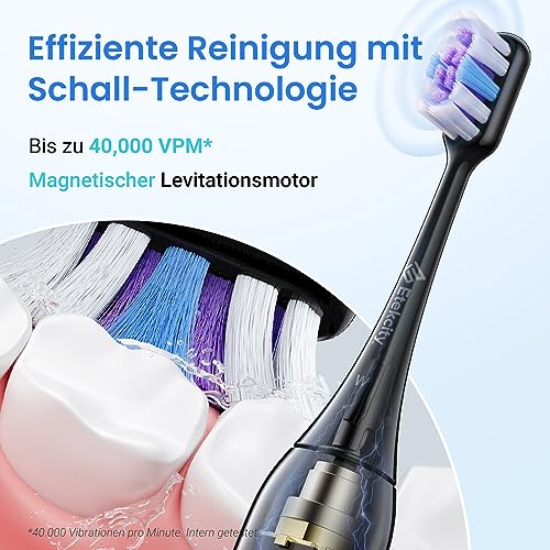 Etekcity Elektrische Schallzahnbürste, Deep Clean Modi, 6 Bürstenköpfe, schnelle Aufladung für 60 Tage&40000 VPM, Erwachsene und Kinder, 2 Min Smart Timer, 5 Modi & Reiseetui, Schwarz – Bild 3