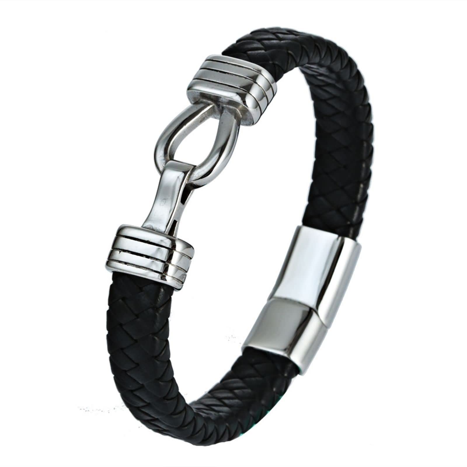 ANAZOZPulsera Hombre Acero Inoxidable,Brazalete Hombre Negro Trenzada