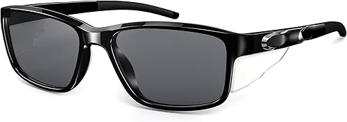 CAXMAN - Gafas de sol polarizadas para hombre con escudos laterales rectangulares 100 protección UV