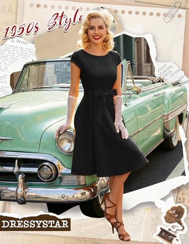 Image of Dressystar Women's Vintage 1950s A Line Cap Sleeve Cocktail Party Dress