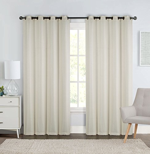 Sheetsnthings Embriodered Chevron 110-Inch Wide X 90-Inch Long, Set Of 2 Jacquard Grommet Top Curtains, Ivory #TOP18