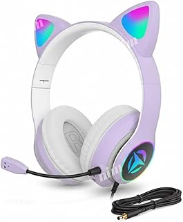 (𝟏𝟓 𝐘𝐄𝐀𝐑𝐒 𝐖𝐀𝐑𝐑𝐀𝐍𝐓𝐘 Kids Bluetooth Cat Headphones with LED Lights – Foldable Cartoon Over-Ear Wireless Headphones with Adjustable Fit & Soft Cushioned Earpads for Comfortable
