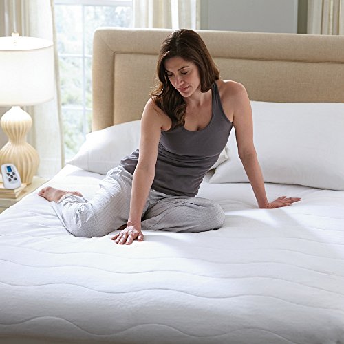 Serta Plush Velour Electric Heated Mattress Pad with Programmable Digital Controller, Queen Size, White