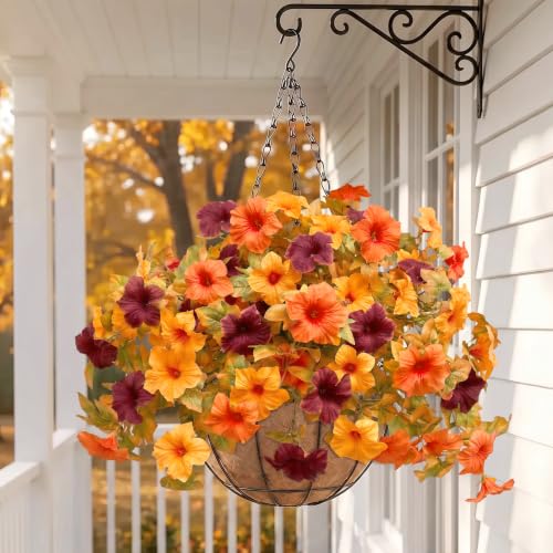 Image of Bassion Artificial Fall Flowers for Outdoors Decoration, 2 Pcs, Red Orange
