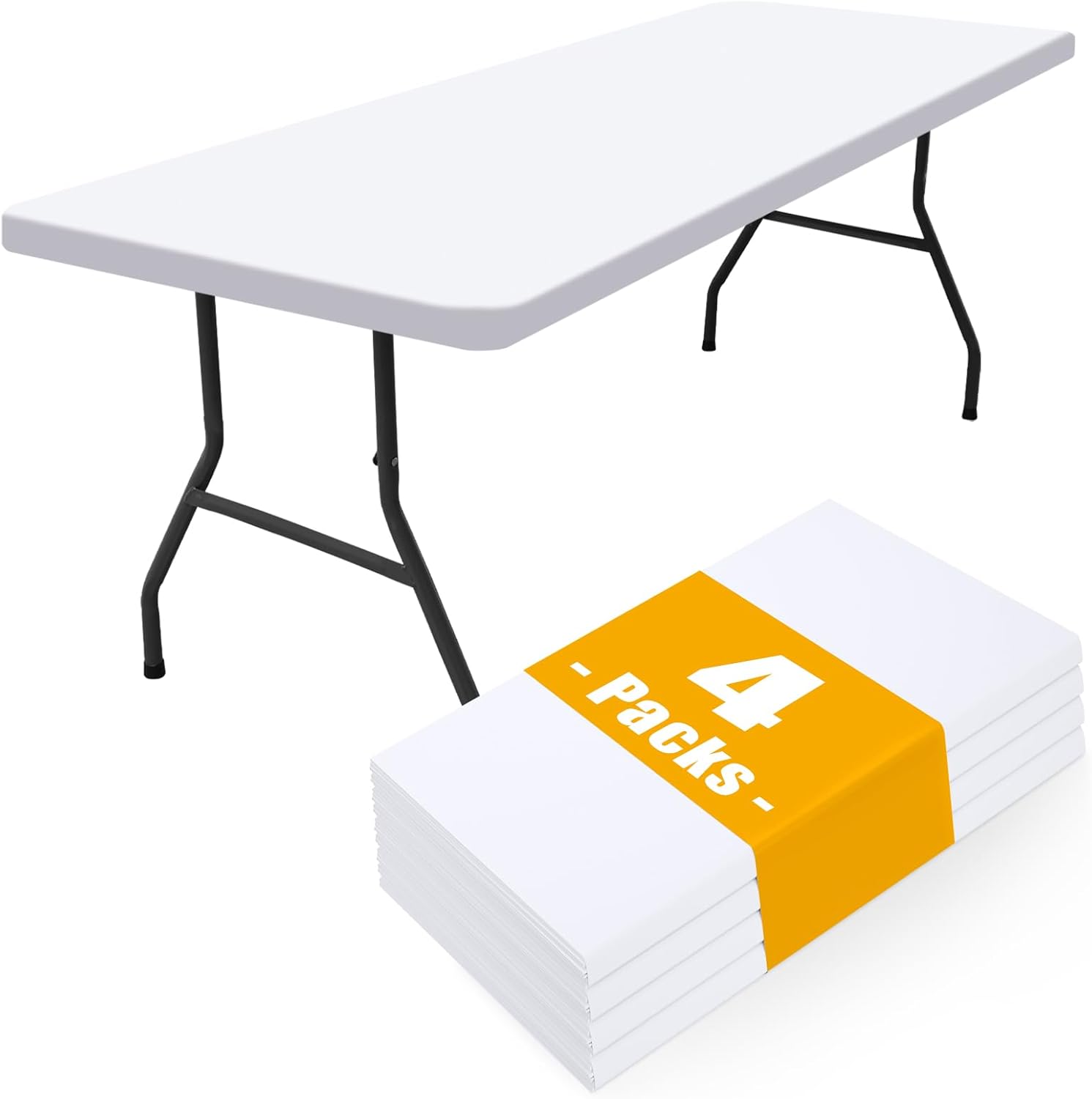 Smiry 4 Pack Rectangle Picnic Table Cloth, Waterproof Elastic Fitted Tablecloths, Washable Polyester Rectangular Patio Table Cover for Camping, Indoor and Outdoor (White, 36"x96")