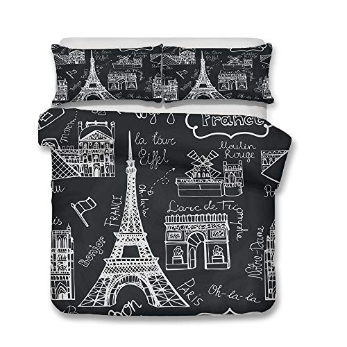 Enhome Juego de Ropa de Cama, 3D Torre Eiffel Paris Impresión 3...