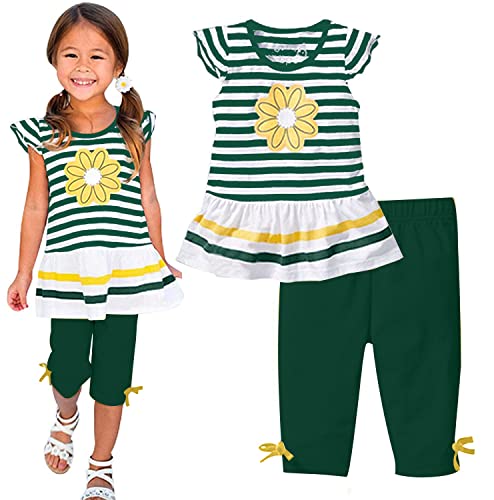 Image of LUKYCILD Baby Girls Summer Clothes Casual Clothing Suit Short Sleeve Striped T-Shirt +Pants