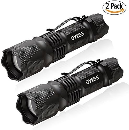 OYESS Pocket LED Bright Tactical Flashlight - 300 High Lumens Compact Handheld Small Strobe Super Strong Ultra light Mini Handy New Torch (Black-2PACK)