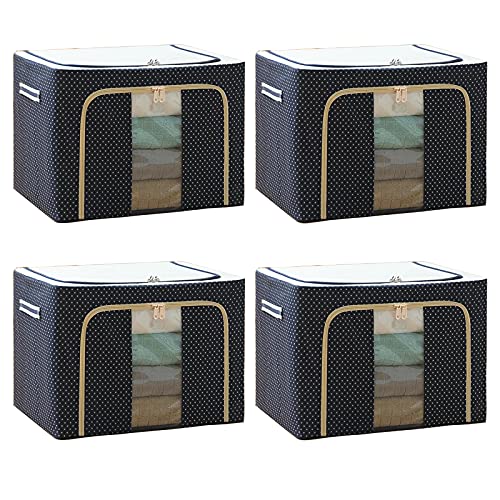 Storage Boxes 72L Oxford Cloth Steel Frame Storage Box Bag Easy to Fold with Sturdy Zipper Storage for Clothes Bed Blankets Bedding Pillow 19.7x15.7x14.2 IN (Blue 4X 72L) (Blue 4 x 72L)