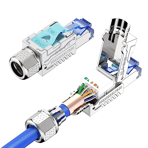 RJ45 Netzwerk-Steckverbinder 4 Stück, 10 Gigabit, Werkzeuglos, Vergoldetes Kupfer, 22-26 AWG, für Gaming und Büro (Cat6A FTP)