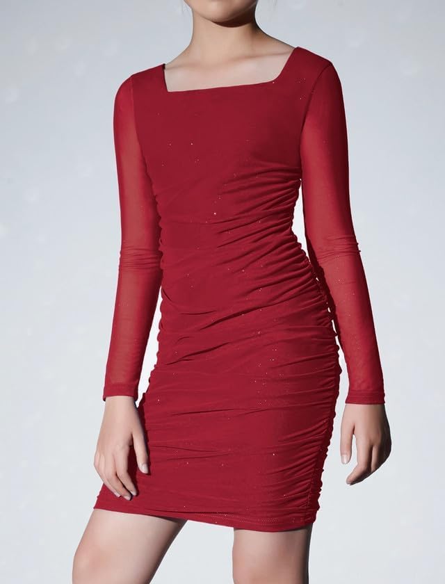 EXARUS Girls Formal Long Sleeve/Spaghetti Strap Dress Teen Party Dance Tween Juniors Tight Cute Bodycon Short Dresses - Image 6