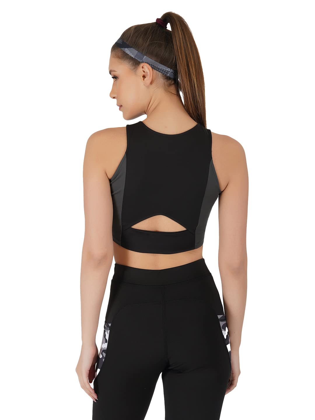 Imperative Spandex Women Gym Workout Non Padded Quick Dry Wirefree Color Block Active Sports Bra with Full Coverage (Balck Dark Grey)-image-26