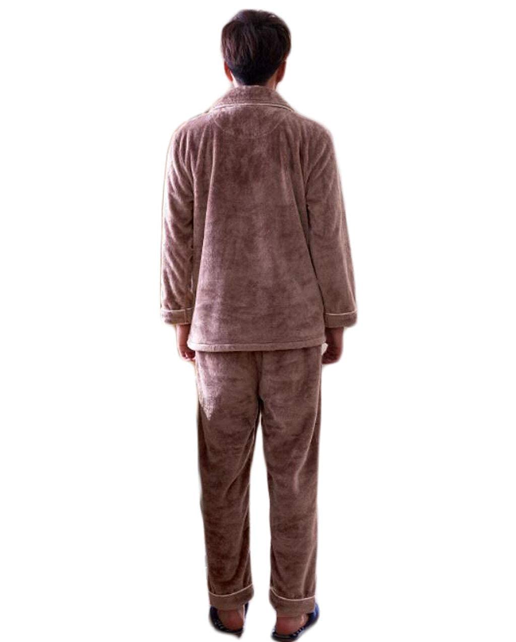 Pijamas Pijama para Hombre, Pijamas,Mobiliario for el hogar de Franela Gruesa y cálida de otoño e Invierno,Solapa de Color sólido con un cómodo Conjunto de Pijama