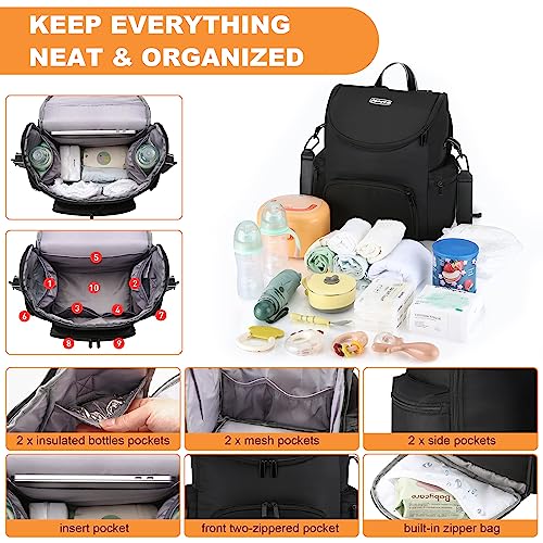 Diaper Bag Backpack: Large Baby Diaper Bag For Boys Girls, Multifunction Waterproof Travel Diaper Bag With Stroller Straps And Storage Bag For Mom And Dad - Baby Registry Search Shower Gifts (Black) #TOP2