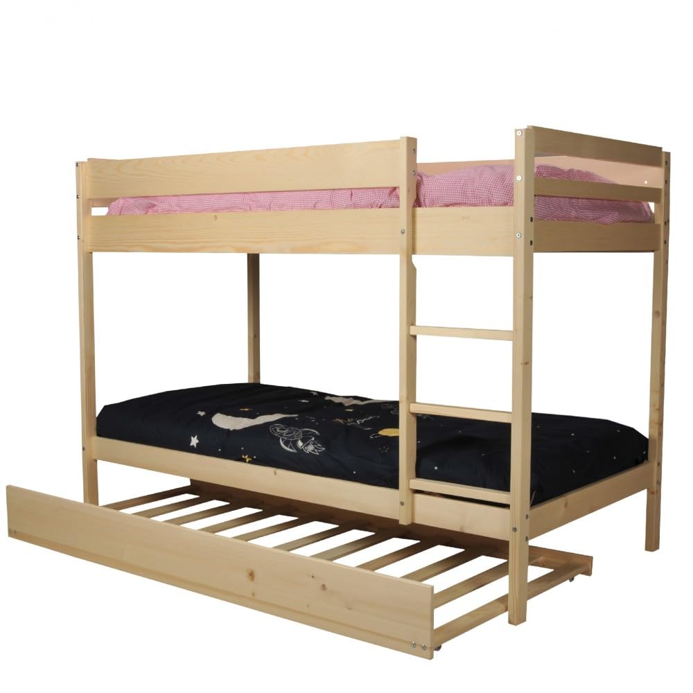 LIT SUPERPOSE WALLY 90x190 + 2 SOMMIERS + 1 LIT TIROIR/ Bois clair