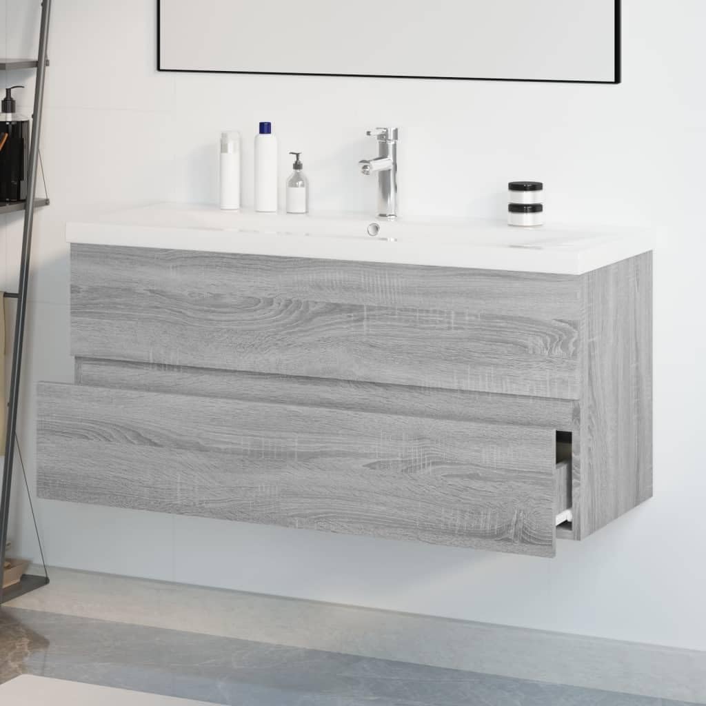 Mueble de baño con Lavabo Madera contrachapada Gris Sonoma 100 x 38.5 x 45 cm con Grifo y Drenaje