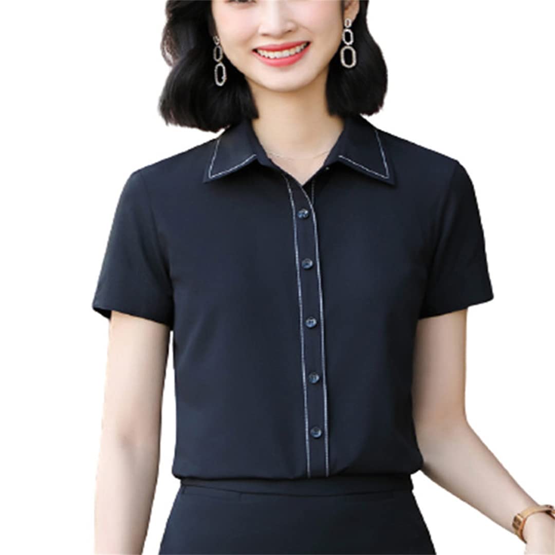 Chemise boutonnée pour Femmes à Manches Courtes col en V Chemisier d'affaires pour Le Travail Bureau été Slim t-Shirts Formels
