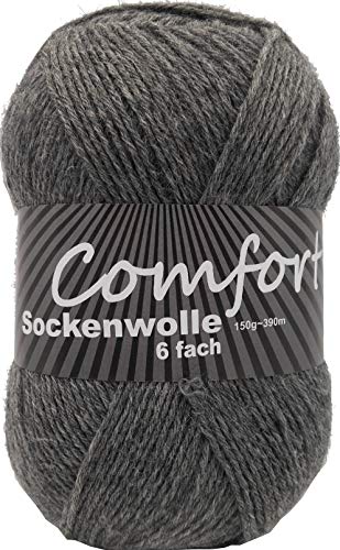 6-fädige Sockenwolle Strumpfwolle - einfarbig - 150gr Knaul 375m-Lauflänge - für besonders warme Socken -weicher kuschlig softiger Griff- -Farbe: (dunkelgrau)