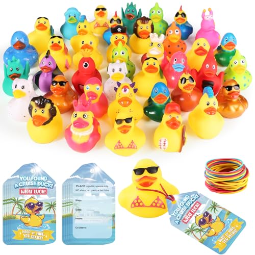 110 Pieces Rubber Ducks for Cruise Ships Hiding with Tags Kits