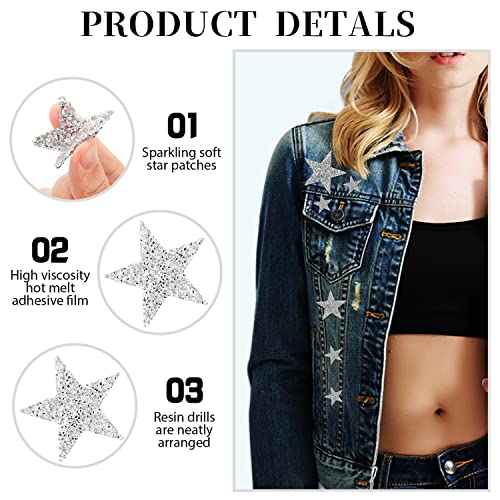 Benbo 12 Pieces Star Shape Rhinestone Patches Applique Iron On Patches Glitter Rhinestone Shiny Star Patches Appliques Glitter Repair Patch For Clothing Jeans Repair Decoration (3 Sizes) #TOP2