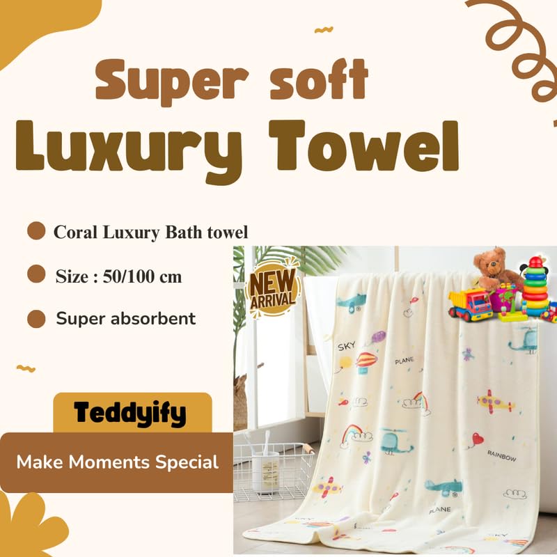 Image of Baby Luxury Coral Fleece Bath Towel for Kids, Ultra Soft, Warm, and Absorbent. Baby Essentials Bath Towels, Cute Unisex Cover for Girls and Boys (1 Count, 1-3 Years)