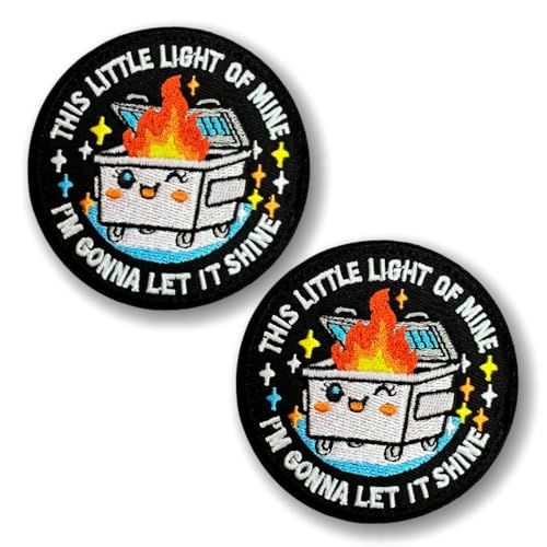 This Little Light of Mine I'm Gonna Let It Shine Embroidered Patches for Bags Vest Jeans Backpacks Uniform Jacke Helmet T-Shirts Coat Biker Hats,2 Pack Funny Dumpster Fire Military Hook Loop Patch