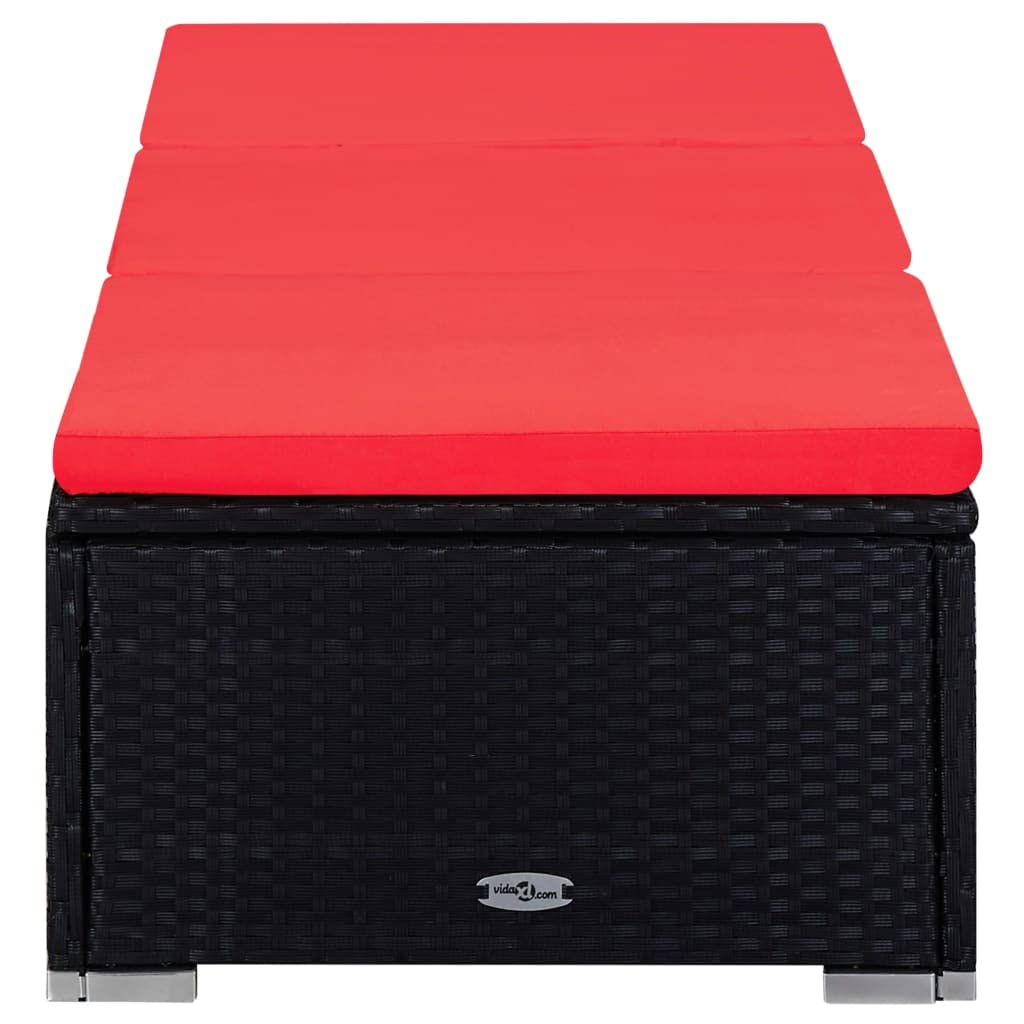 Lettino Prendisole con Cuscino e Tavolino in Polyrattan Rosso, Letto Relax da Giardino Regolabile, Divano Solarium con Cuscino Imbottito per Piscina Terrazza Spiaggia, Agli Agenti Atmosferici