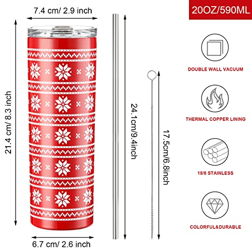 Maxdot 4 Pieces Christmas Tumbler Set Stainless Steel Christmas Mug Double Insulated Water Cup Vacuum Skinny Travel Tumbler For Lovers, 20 Oz With Lids Straws And Brushes (Adorable Style) #TOP1