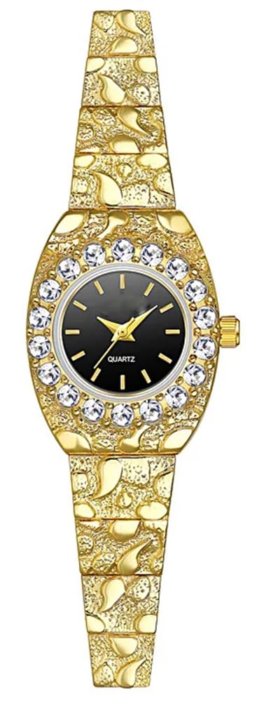 BESTKANG Reloj dorado de lujo para mujer, reloj de pulsera de diamantes de imitación con bisel de diamantes de imitación, reloj analógico de cuarzo, regalo elegante para ella