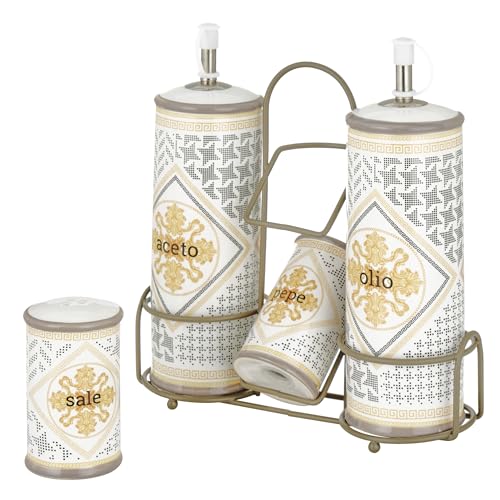 Baroni Home Tischset aus Keramik für Essig, Öl, Pfeffer und Salz, Küchenreinigung, Tischset, Öl, Salz, Pfeffer und Essig, Linie Domus, 21 x 8 x 22 cm