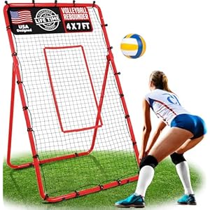 Volleyball Rebounder, 6-Angle Adjustable 4x7 FT Volleyball Rebound Net for Backyard with Steel Frame & High-Tension PE Netting, Volleyball Bounce Back Net Practice for Setting Spiking Bumpin