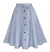 Allonly Womens A-Line High Waisted Button Front Drawstring Pleated Midi Skirt with Elastic Waist Knee Length, Light Blue 1, Large / X-Large