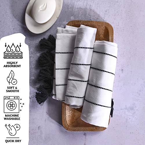 Folkulture Hand Towels For Bathroom, Set Of 2 Boho Hand Towel For Bathroom, 100% Cotton Hanging And Decorative Towels For Bathroom With Tassels, 16" X 30" Inches (Hamilton Black And White) #TOP1