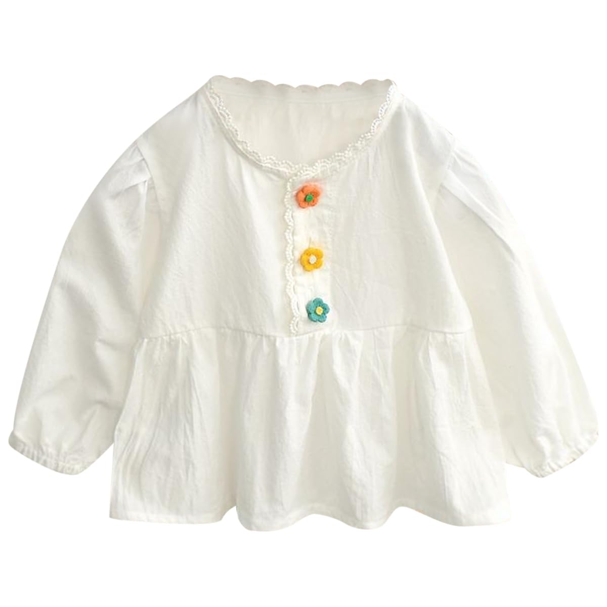 Baby Kleinkind Mädchen Weiß Blusen 100% Baumwolle Rundhals Langarm Shirt Oberteil Gr. 68/74/80/92/104/110 Kinder Niedliches Rüschen Tops für Mädchen 6 Monate-5 Jahre Frühling und Sommer