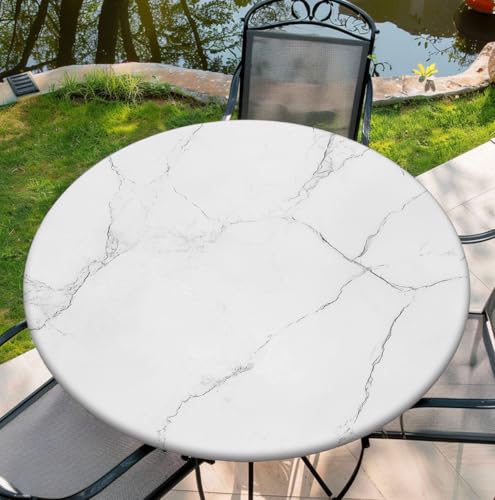 COTAIL Round Tablecloth with Elastic Edge, 36-60Inch Waterproof Table Cloth for Dinner, Outdoor, Picnic, 60inch, White Marble by COTAIL - Used condition - US$23.55