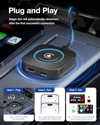 Image of Magic Box Wireless CarPlay Adapter, Upgraded CarPlay & Android Auto, Support USB Offline Media Strea*ming, Plug & Play, Watch YouTube On Car, Magic Box for Factory Wired Car Play