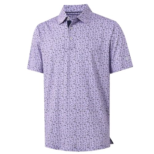 M MAELREG Mens Golf Shirt Short Sleeve Dry Fit Print Moisture Wicking Performance Patterns Collared Polo Shirt