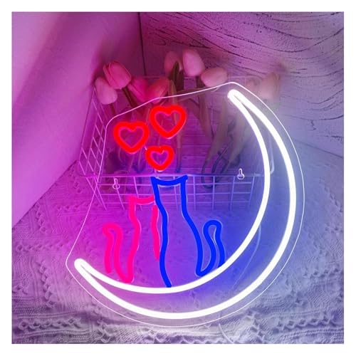 Néon décoratif chat amoureux de la lune : lampe néon murale pour chambre et salle de jeux