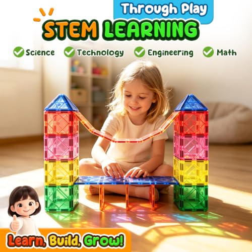 Magnetic Tiles Toddler Toys Magnetic Building Blocks for Kids Ages 3-12 STEM Educational Toys for Girls & Boys Sensory Toys for Kids with Autism Classroom Must Haves Outdoor Toys - image 9