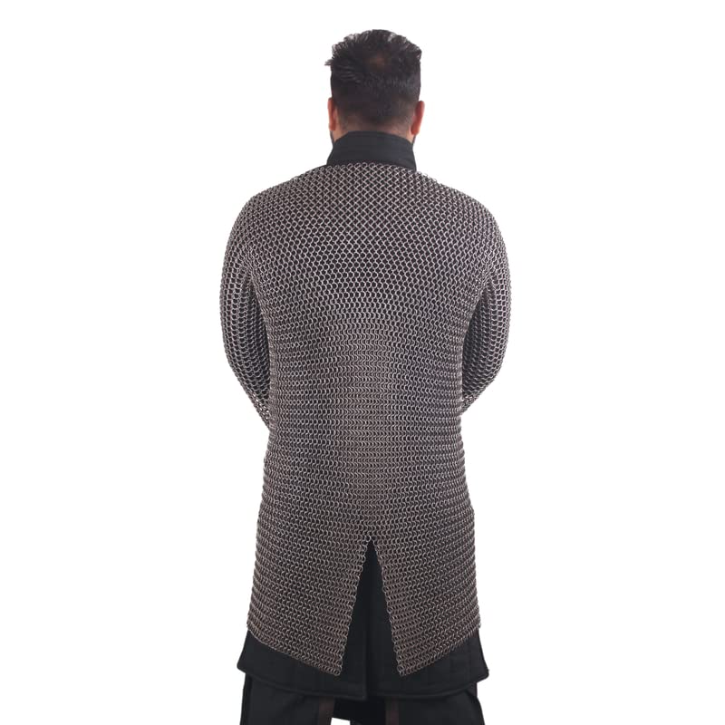 THE MEDIEVALS 10 MM ID Butted Chainmail Hauberk Full Sleeve Shirt Mild Steel - Natural Oiled Finish, XX-Large