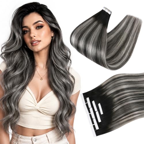 Ve Sunny Extensions Tape in Ombre Black With Silver 22inch invisible